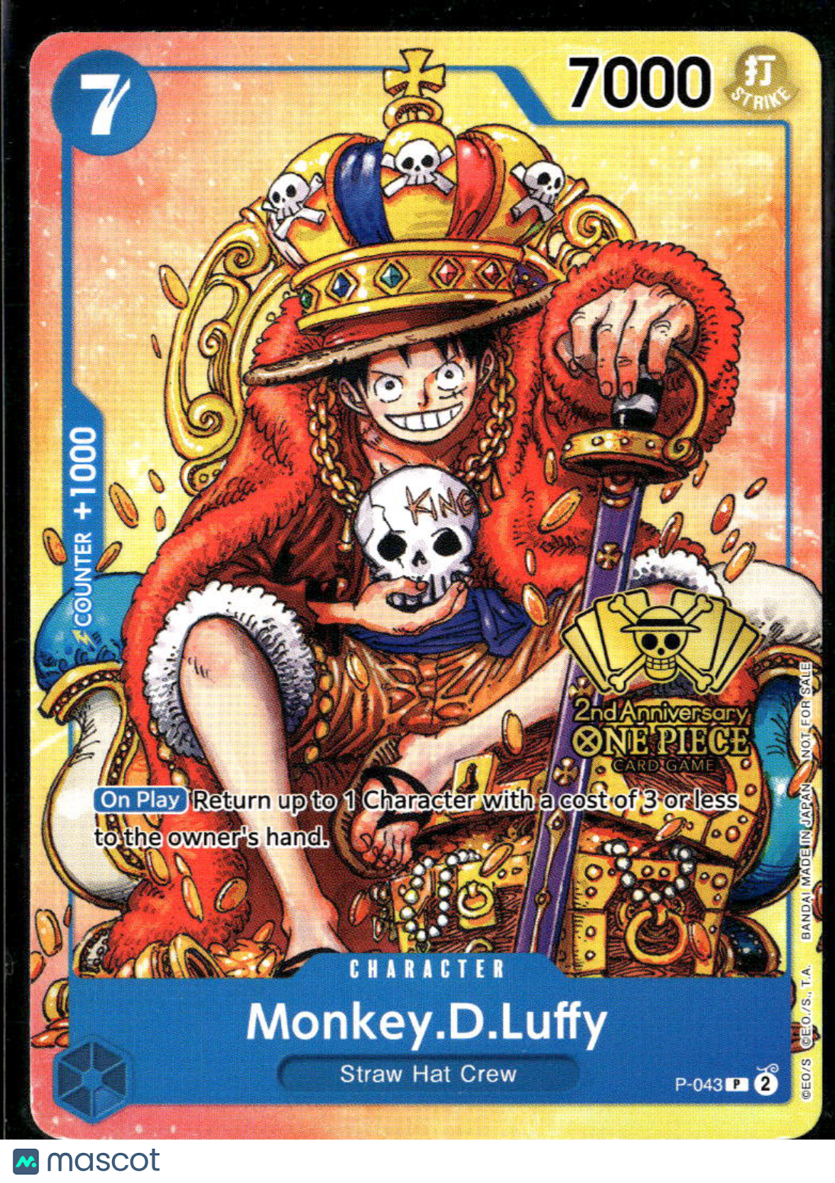 Monkey.D.Luffy 2024 Bandai One Piece Card Game 2nd Anniversary Promo #P-043