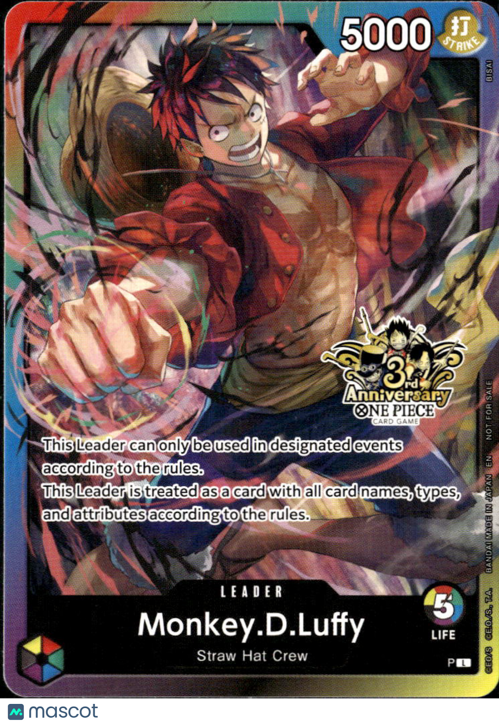 Monkey D Luffy 2023 One Piece Card 3rd Anniversary Promo Holo Leader