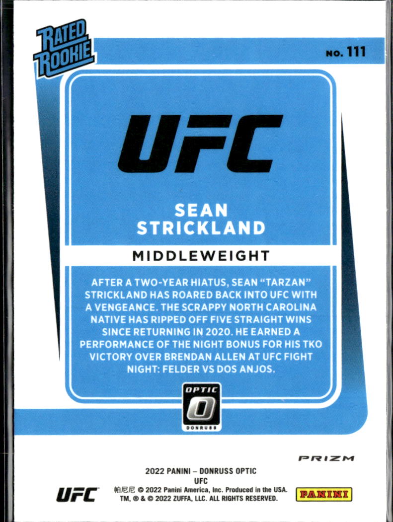 Sean Strickland 2022 Optic Rated Rookie RC UFC Blue Velocity