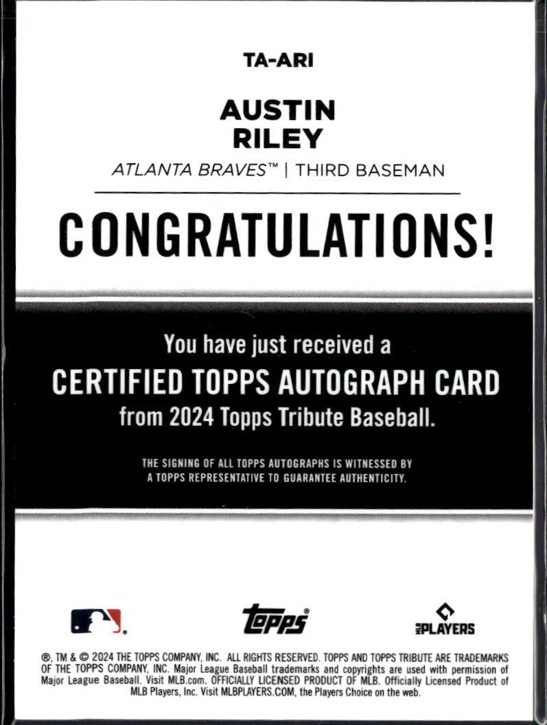 Austin Riley 2024 Topps Tribute Auto Autograph 24/75 Atlanta Braves