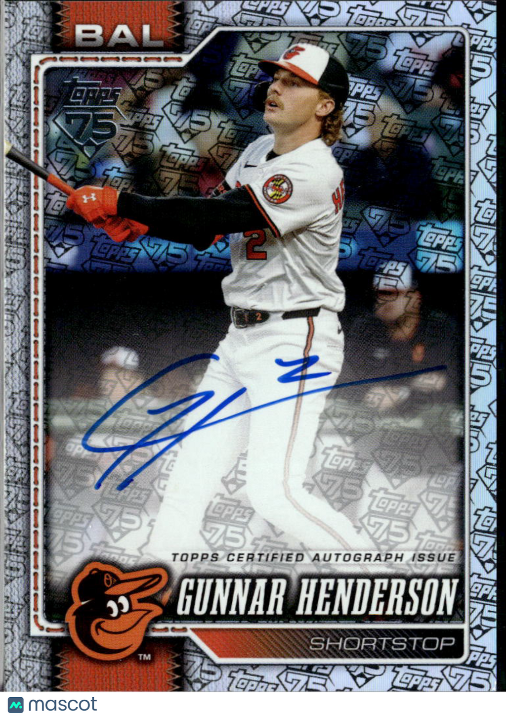 Gunnar Henderson 2026 Topps Auto Autograph 75th Logo 34/75 Baltimore Orioles