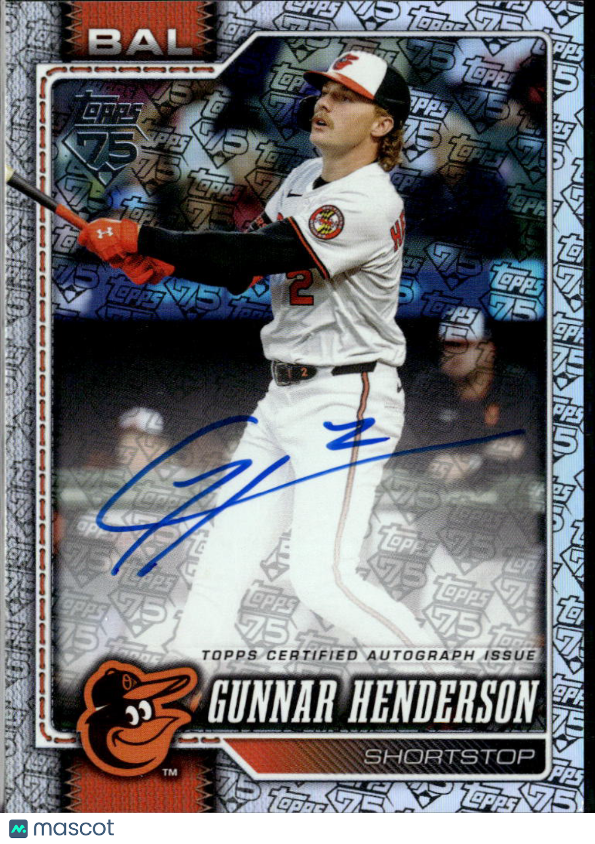 Gunnar Henderson 2026 Topps Auto Autograph 75th Logo 34/75 Baltimore Orioles