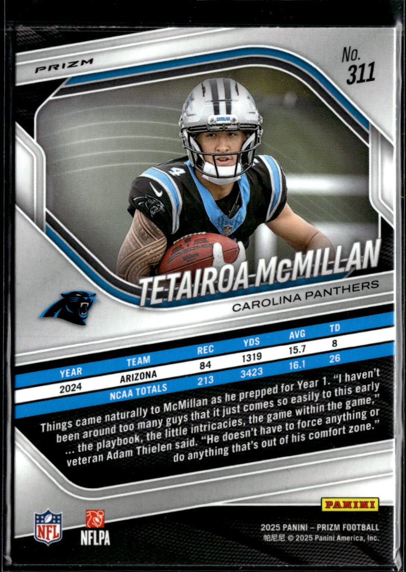 Tetairoa McMillan 2025 Panini Prizm Silver Prizm Rookie RC Carolina Panthers