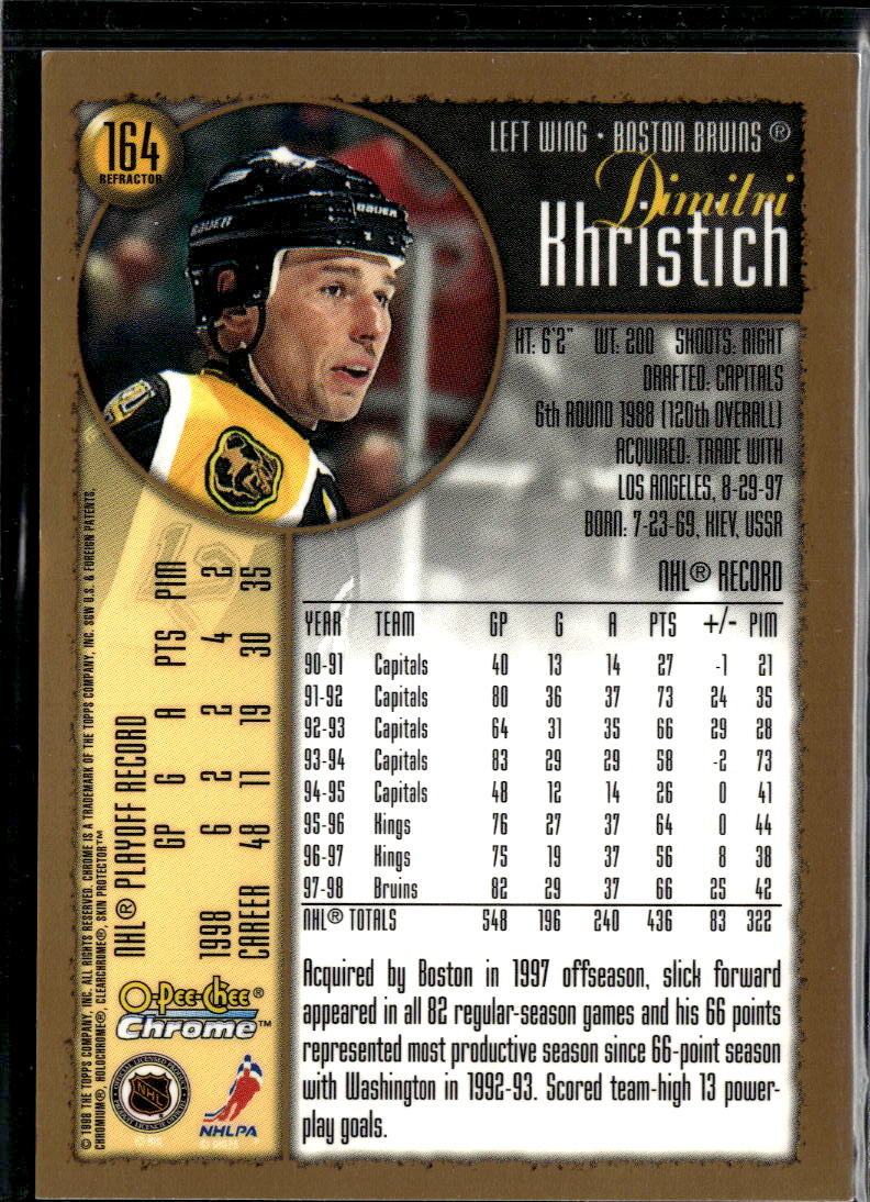 Dimitri Khristich 1998 O-Pee-Chee Chrome Refractor Boston Bruins #164