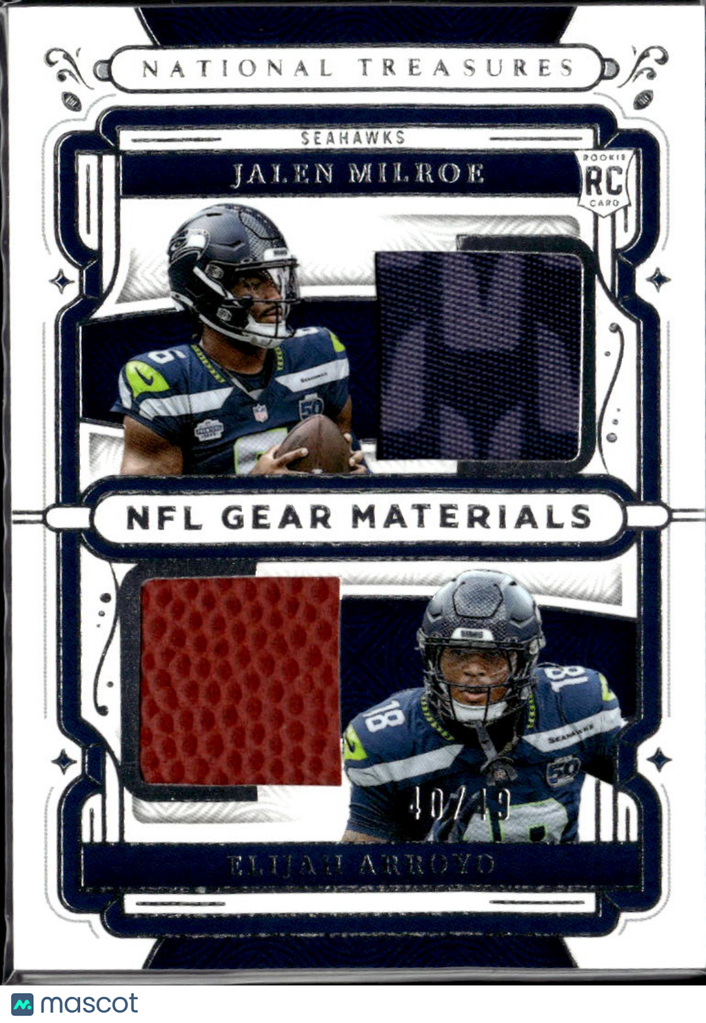 Elijah Arroyo / Jalen Milroe 2025 National Treasures Dual Patch RC /49 Seahawks