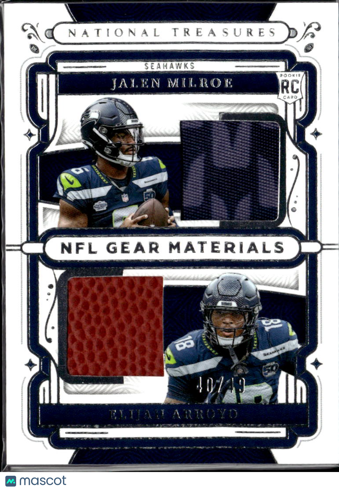 Elijah Arroyo / Jalen Milroe 2025 National Treasures Dual Patch RC /49 Seahawks