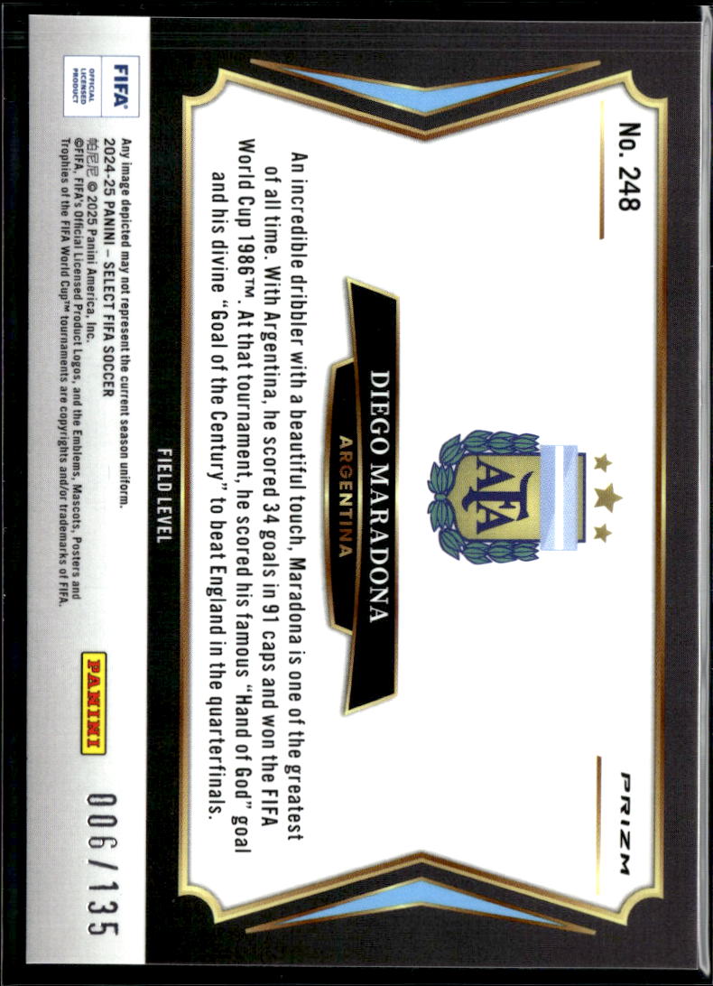 Diego Maradona 2024-25 Select FIFA Soccer Camo Prizm Field Level 6/135 Argentina