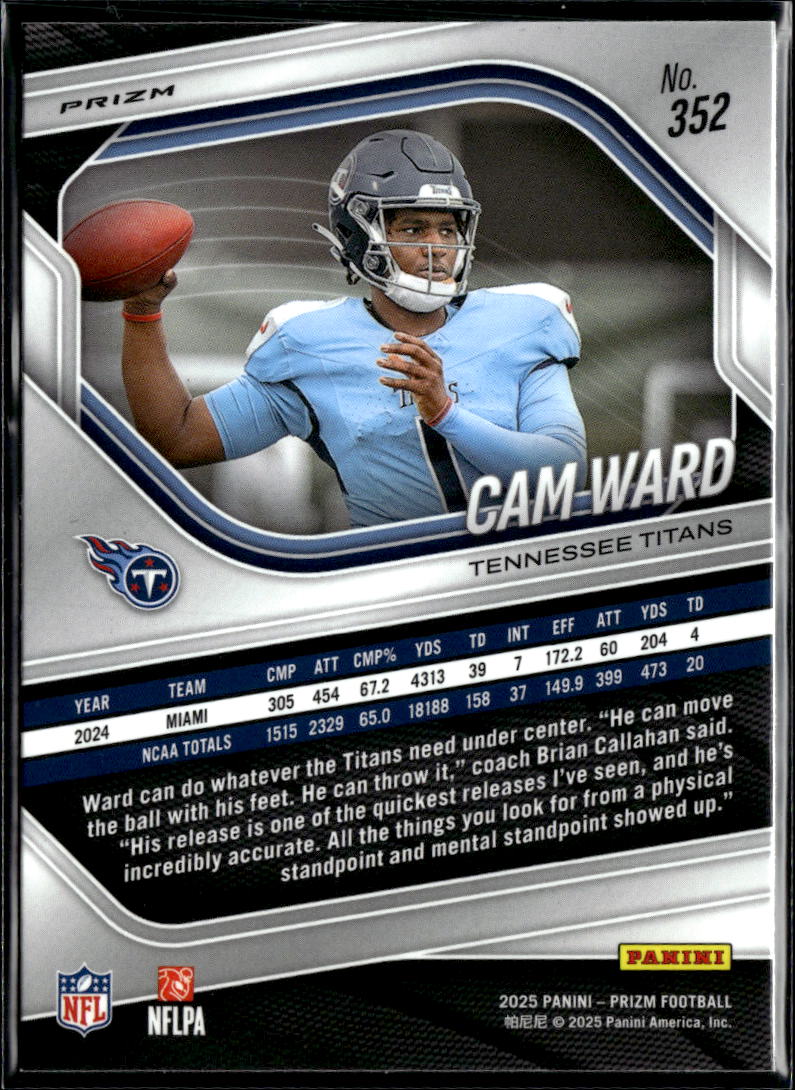 Cam Ward 2025 Prizm Silver Prizm Rookie RC MINOR SCRATCH Tennessee Titans #352