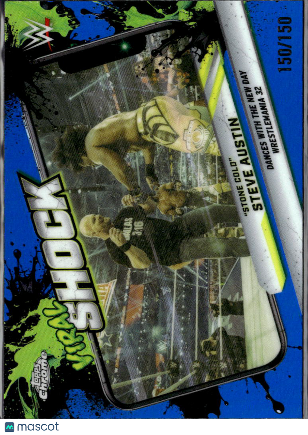 Stone Cold Steve Austin Topps Chrome WWE Viral Shock Blue Refractor 150/150