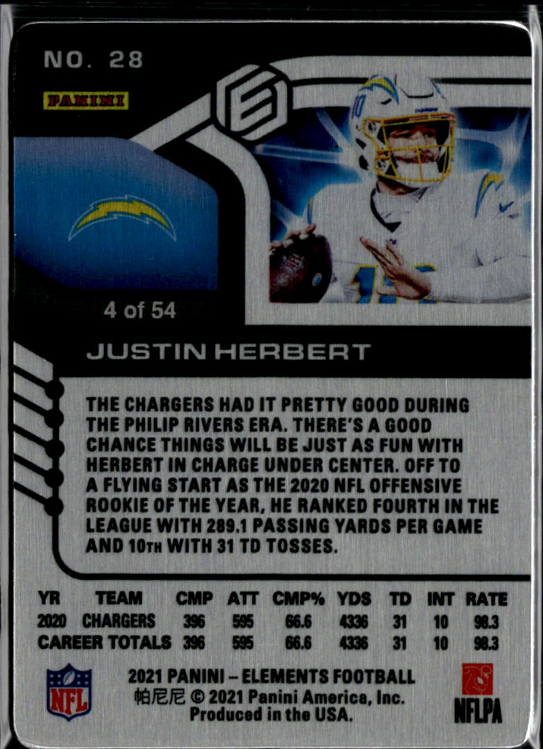 Justin Herbert 2021 Panini Elements Football Xenon Los Angeles Chargers