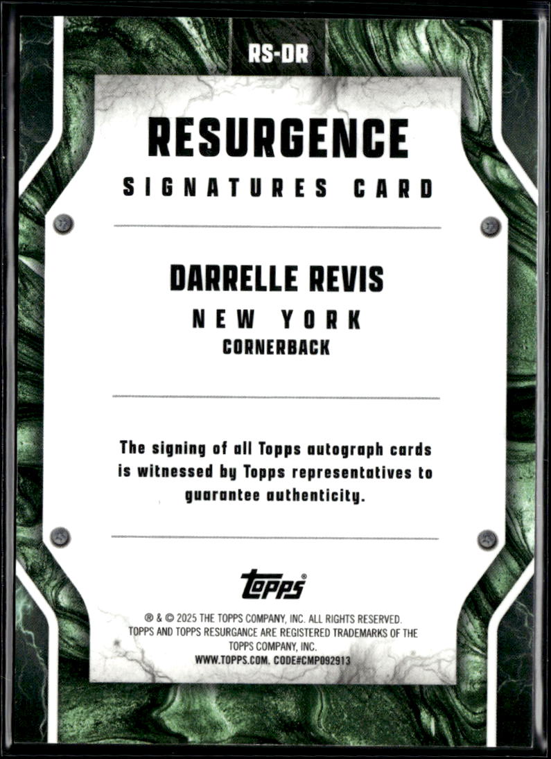 Darrelle Revis 2025 Topps Resurgence Auto Green New York Jets