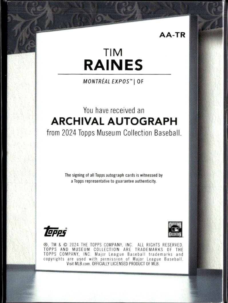 Tim Raines 2024 Topps Museum Collection Auto Autograph 172/199 Montreal Expos