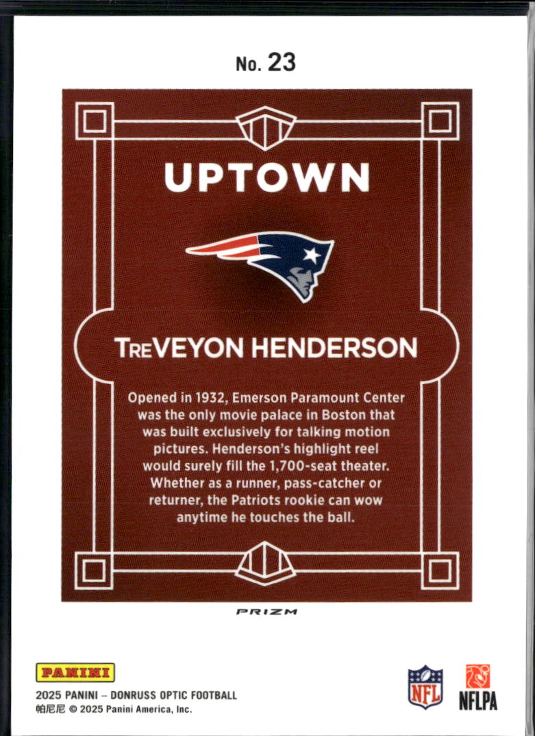 TreVeyon Henderson 2025 Optic Uptown SSP CASE HIT Rookie RC New England Patriots