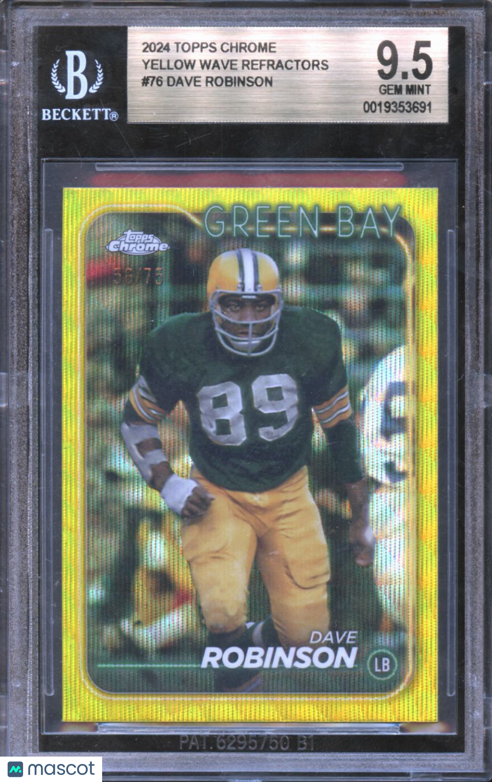 Dave Robinson 2024 Topps Chrome Yellow Wave Refractors Packers 56/75 BGS 9.5