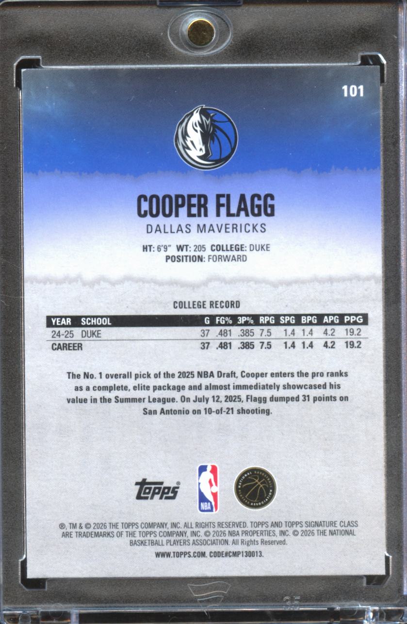 Cooper Flagg 2025-26 Topps Signature Class GOLD Yellow RC Rookie #101 Mavericks