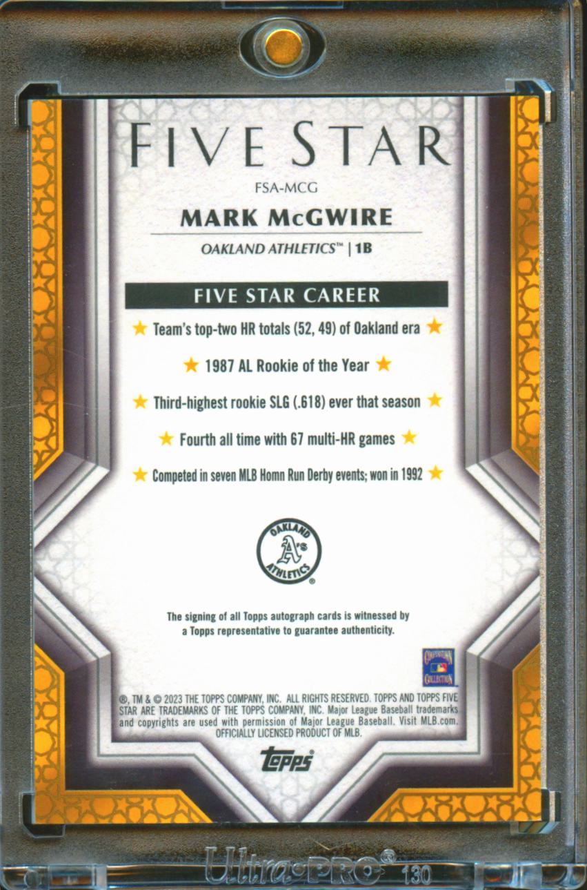 Mark McGwire 2023 Topps Five Star Auto Autograph Purple 42/50 Oakland Athletics