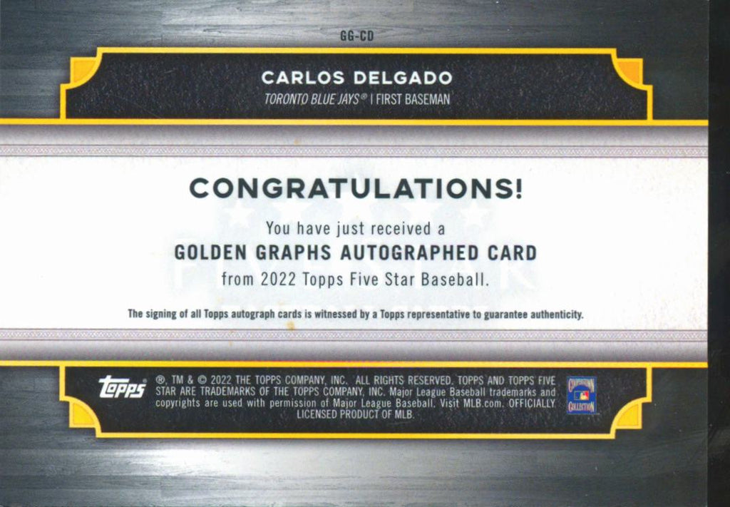 Carlos Delgado 2022 Topps Five Star Auto Autograoh 14/25 Toronto Blue Jays