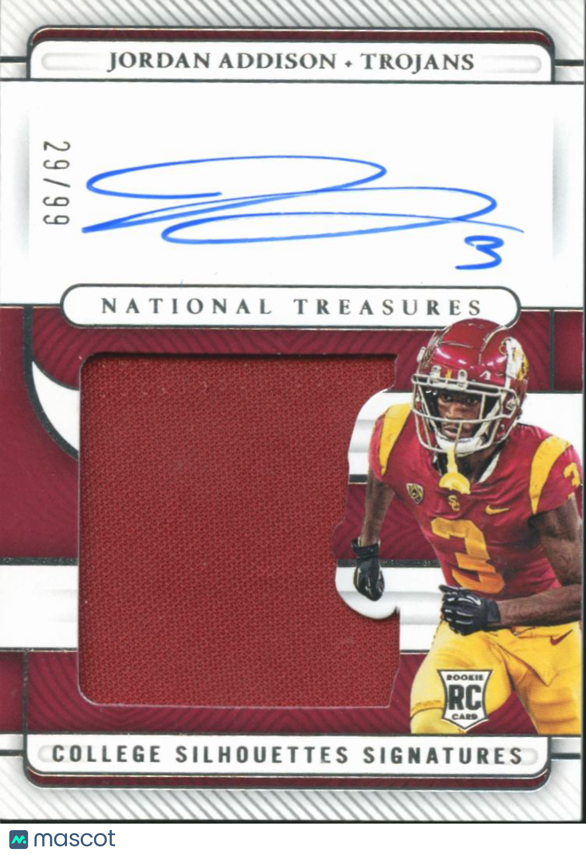 Jordan Addison 2023 National Treasures Auto Autograph Patch RC 29/99 USC Trojans