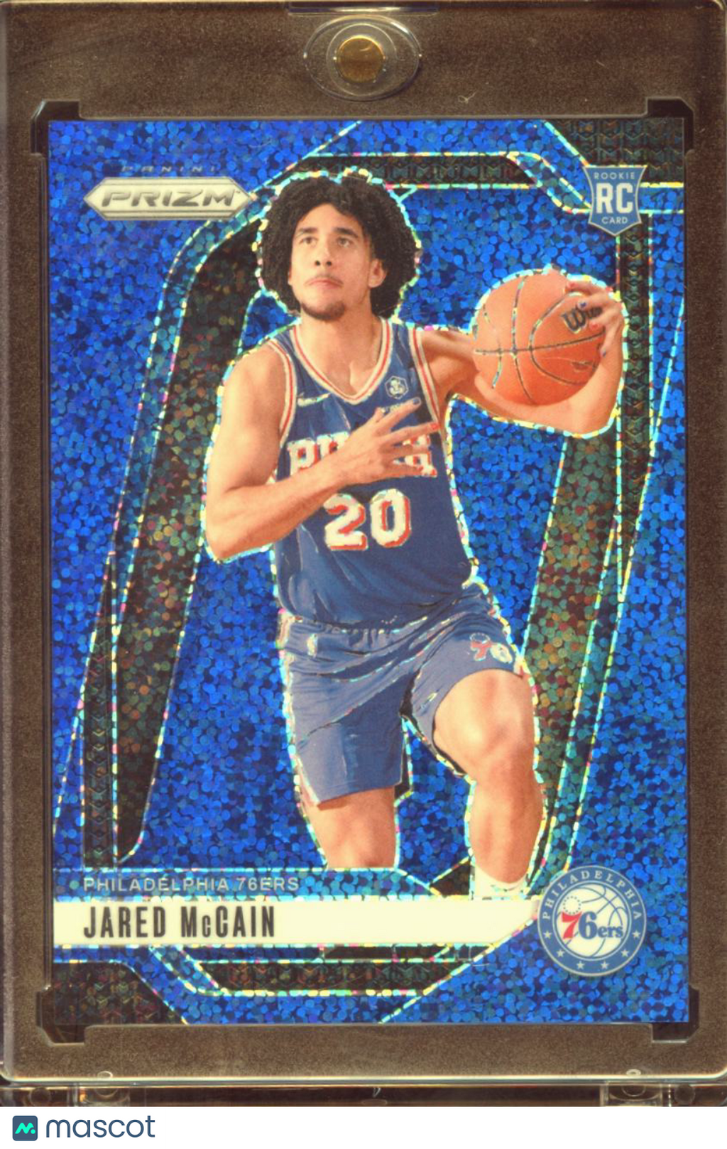 Jared McCain 2024-25 Prizm Blue Sparkle Prizm Rookie 57/144 Thunder 76ers