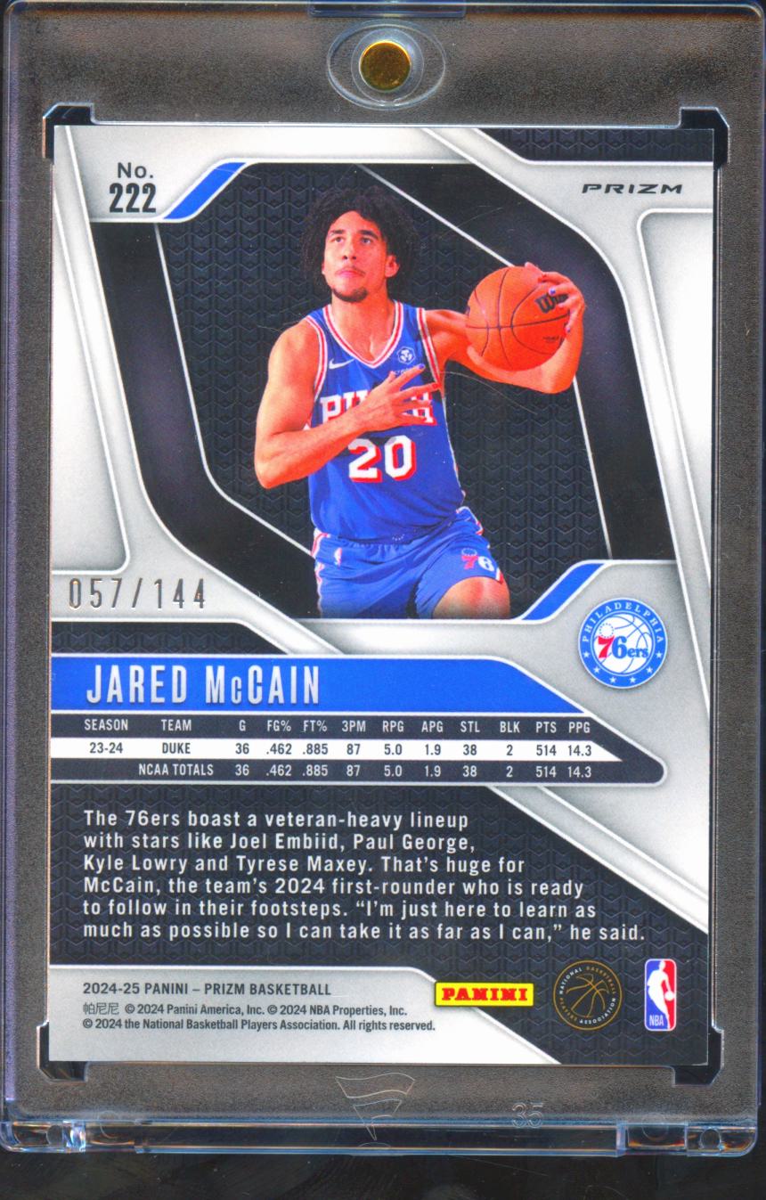 Jared McCain 2024-25 Prizm Blue Sparkle Prizm Rookie 57/144 Thunder 76ers