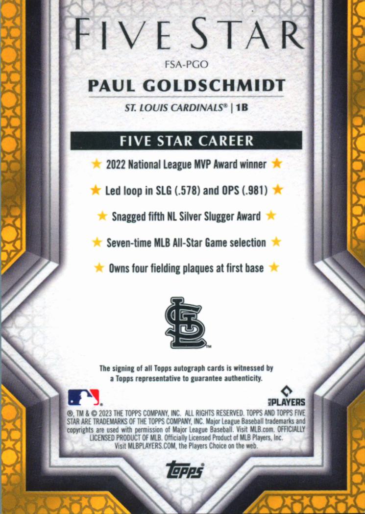 Paul Goldschmidt 2023 Topps Five Star Auto Autograph St. Louis Cardinals