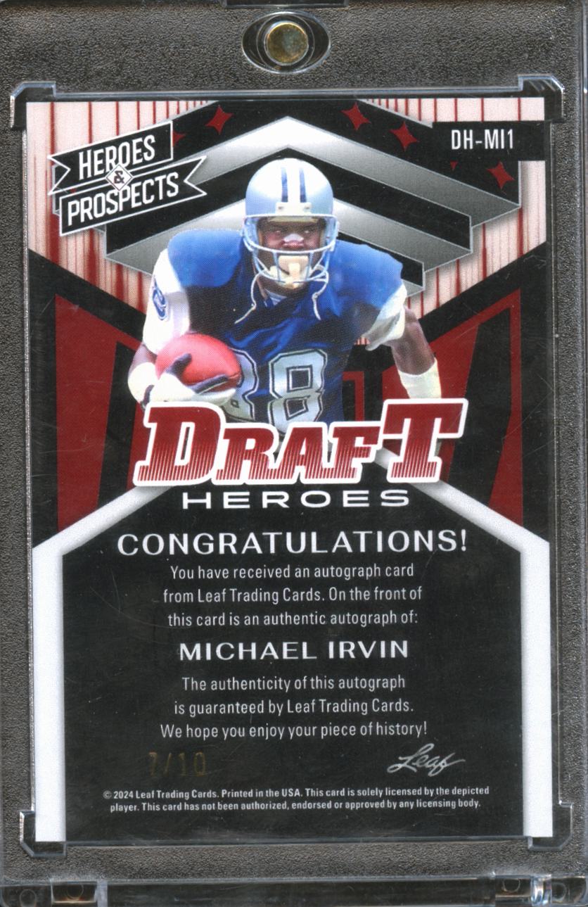 Michael Irvin 2024 Leaf Heroes & Prospects Auto Autograph Green 7/10 Cowboys