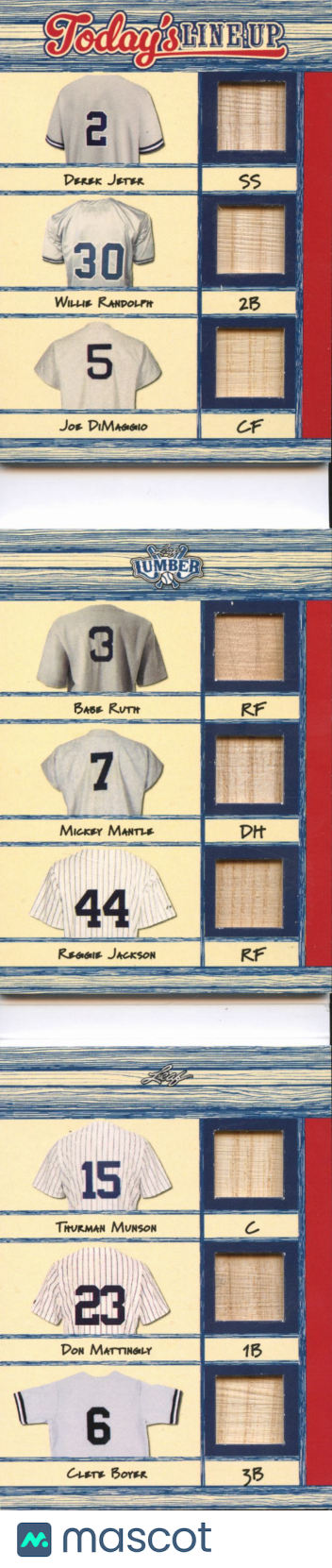 Babe Ruth Mattingly Dimaggio Jeter 2025 Leaf Lumber Game Used Bat 1/7 Yankees