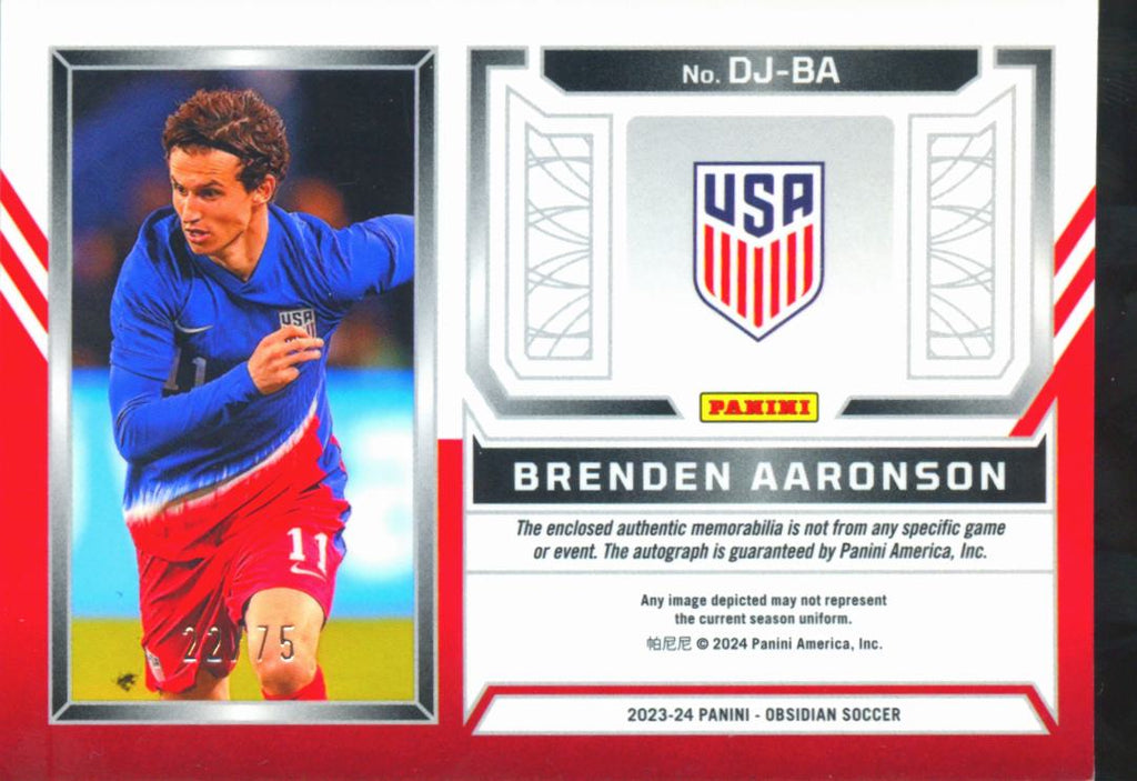 Brenden Aaronson 2023-24 Obsidian Auto Autograph Patch 22/75 United States