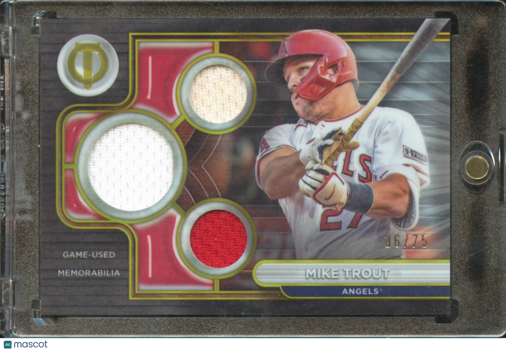 Mike Trout 2024 Topps Tribute Triple Game Worn Patch 36/75 Los Angeles Angels