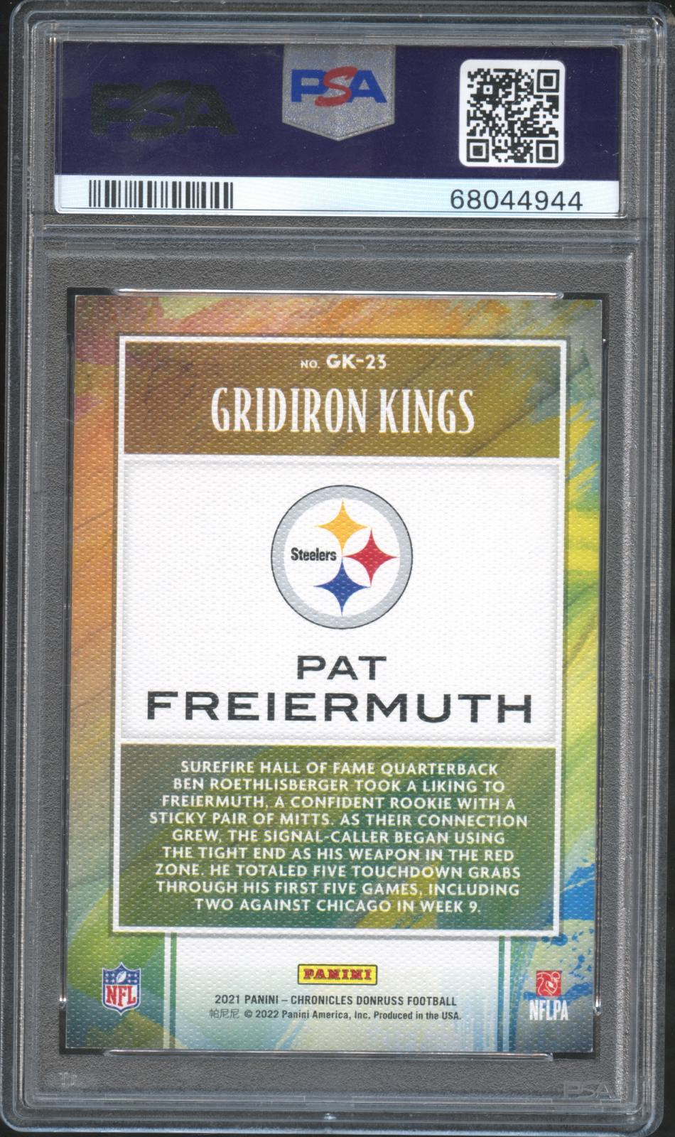 Pat Freiermuth 2021 Chronicles Gridiron Kings GOLD Rookie RC Steelers 6/10 PSA 8