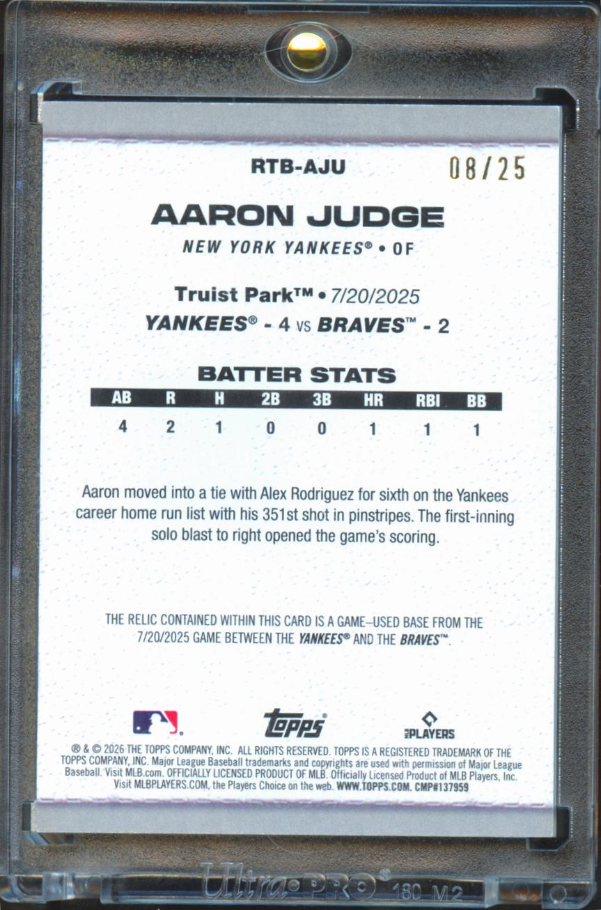 Aaron Judge 2026 Topps Game Used Base Orange RTB 8/25 New York Yankees