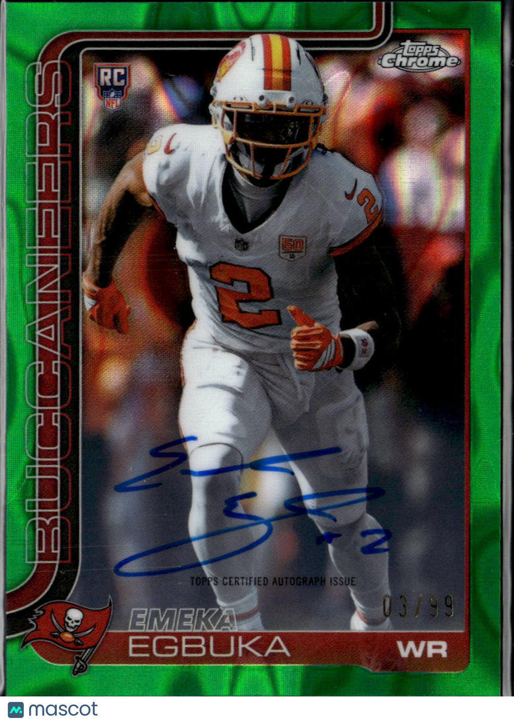 Emeka Egbuka 2025 Topps Chrome Auto Autograph Green RC 3/99 Tampa Bay Buccaneers
