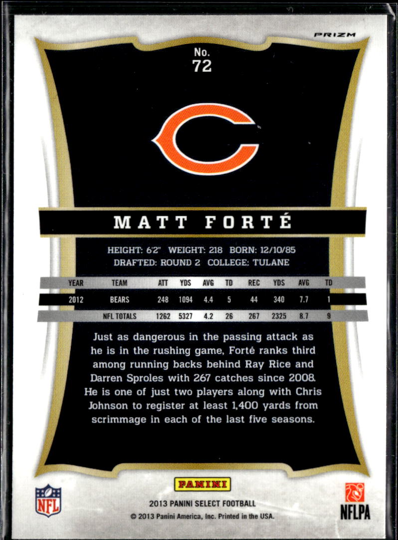 Matt Forte 2013 Panini Select Silver Prizm Chicago Bears