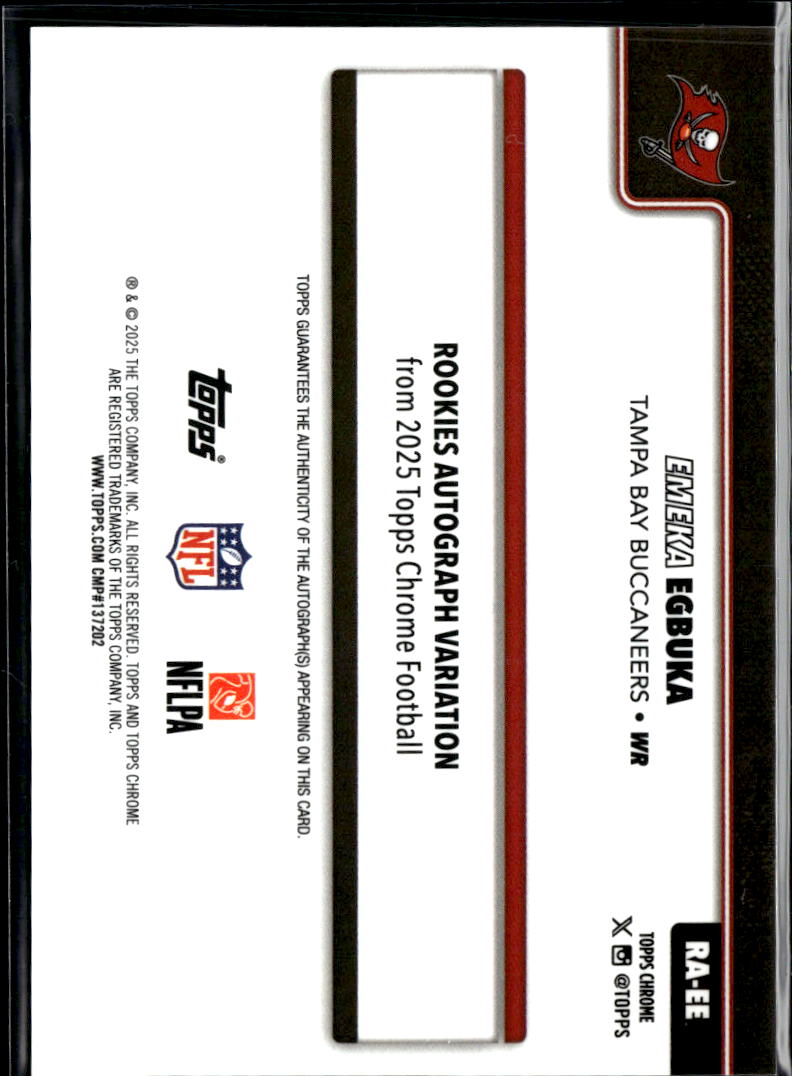 Emeka Egbuka 2025 Topps Chrome Auto Autograph Green RC 3/99 Tampa Bay Buccaneers