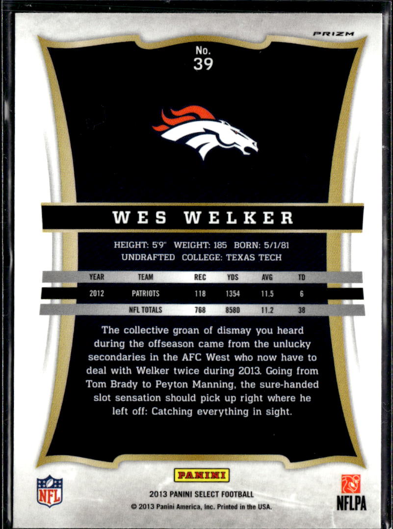 Wes Welker 2013 Panini Select Silver Prizm Denver Broncos