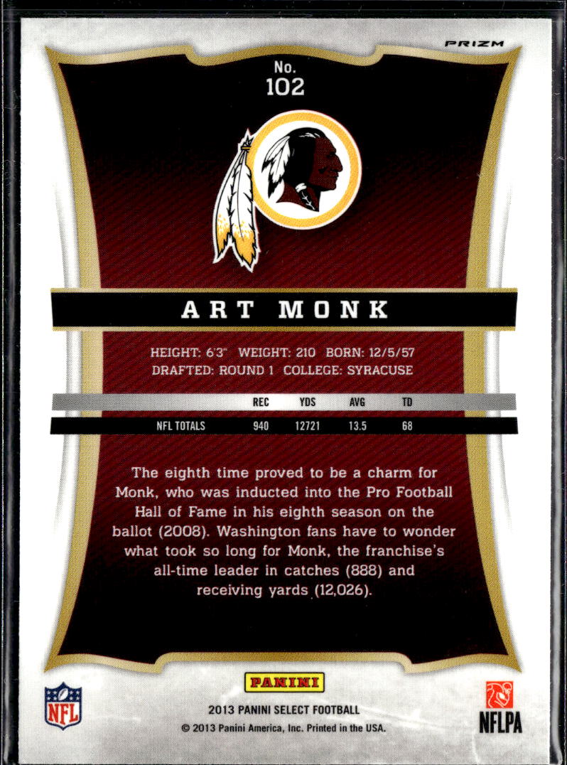 Art Monk 2013 Panini Select Silver Prizm Washington Redskins