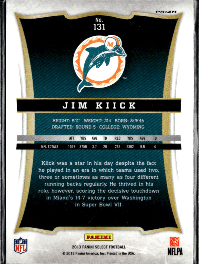Jim Kiick 2013 Panini Select Silver Prizm Miami Dolphins