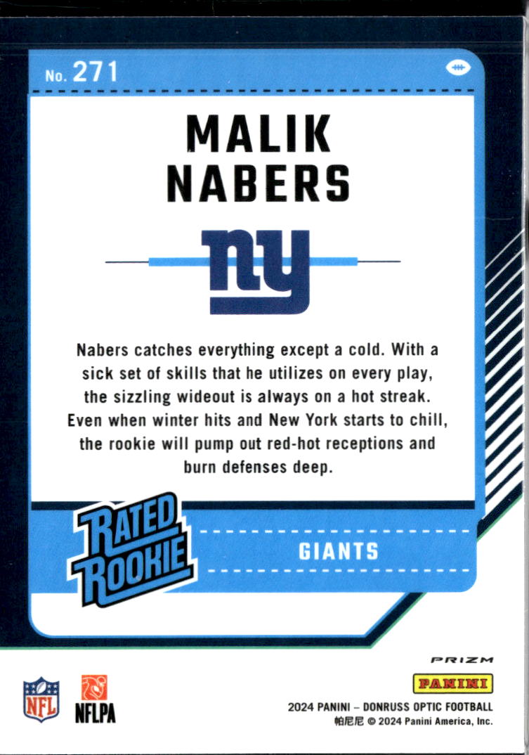 Malik Nabers 2024 Optic Rated Rookie RC Silver Holo Prizm New York Giants
