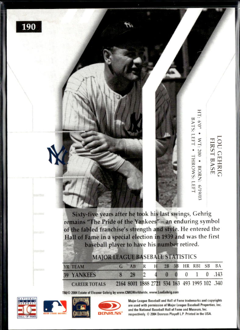 Lou Gehrig 2004 Donruss Elite 0575/1000 New York Yankees