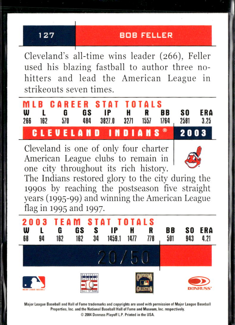 Bob Feller 2004 Donruss Team Heroes Showdown 20/50 Cleveland Indians