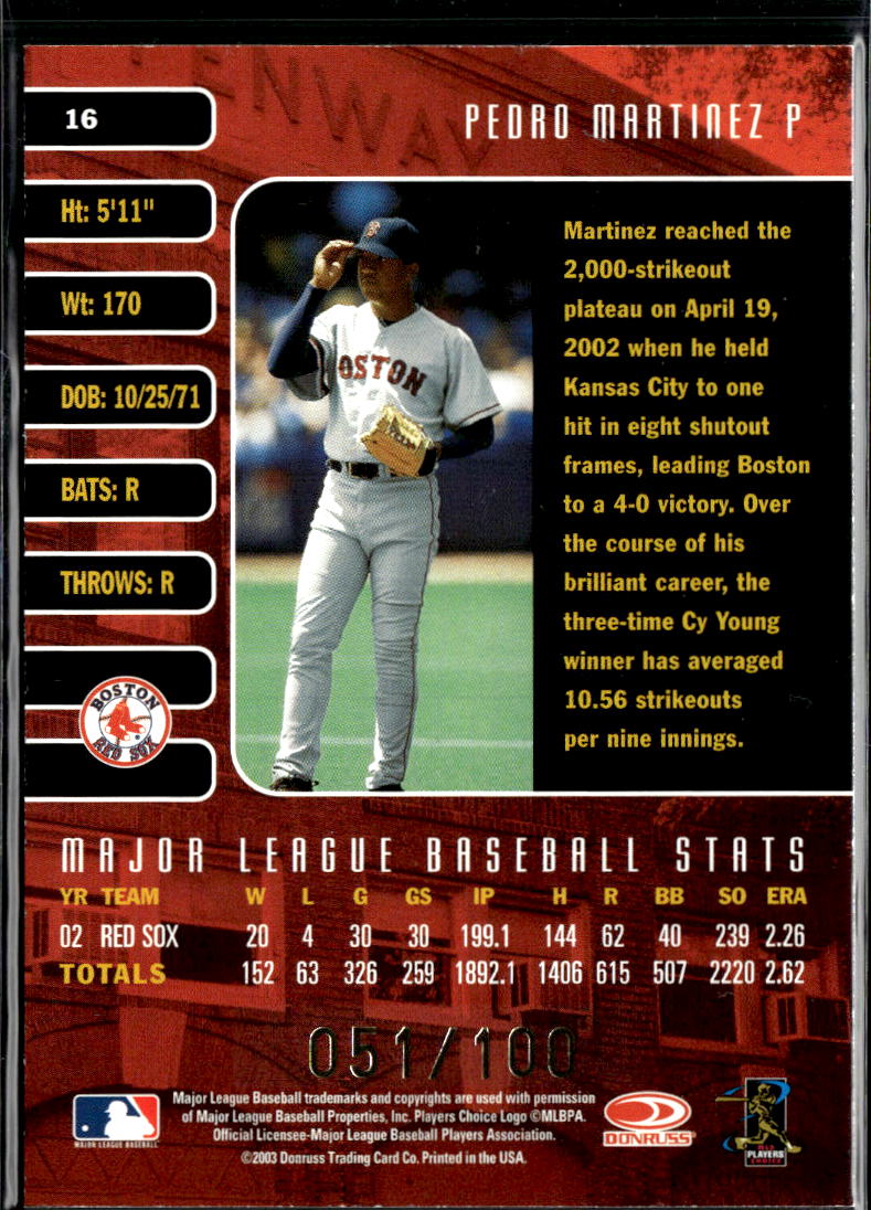 Pedro Martinez 2003 Donruss Studio Studio GOLD Proof 51/100 Boston Red Sox