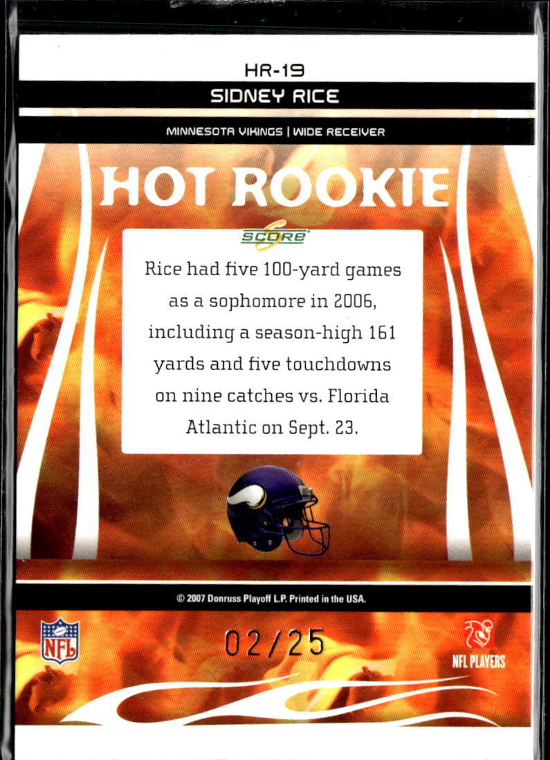Sidney Rice 2007 Score Select Red Zone Rookie RC 2/25 Minnesota Vikings