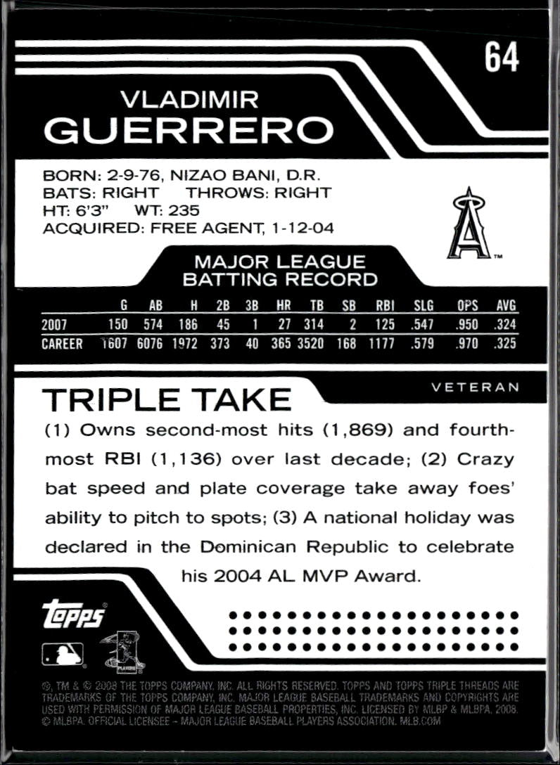 Vladimir Guerrero 2008 Topps Triple Threads Black 10/30 Los Angeles Angels
