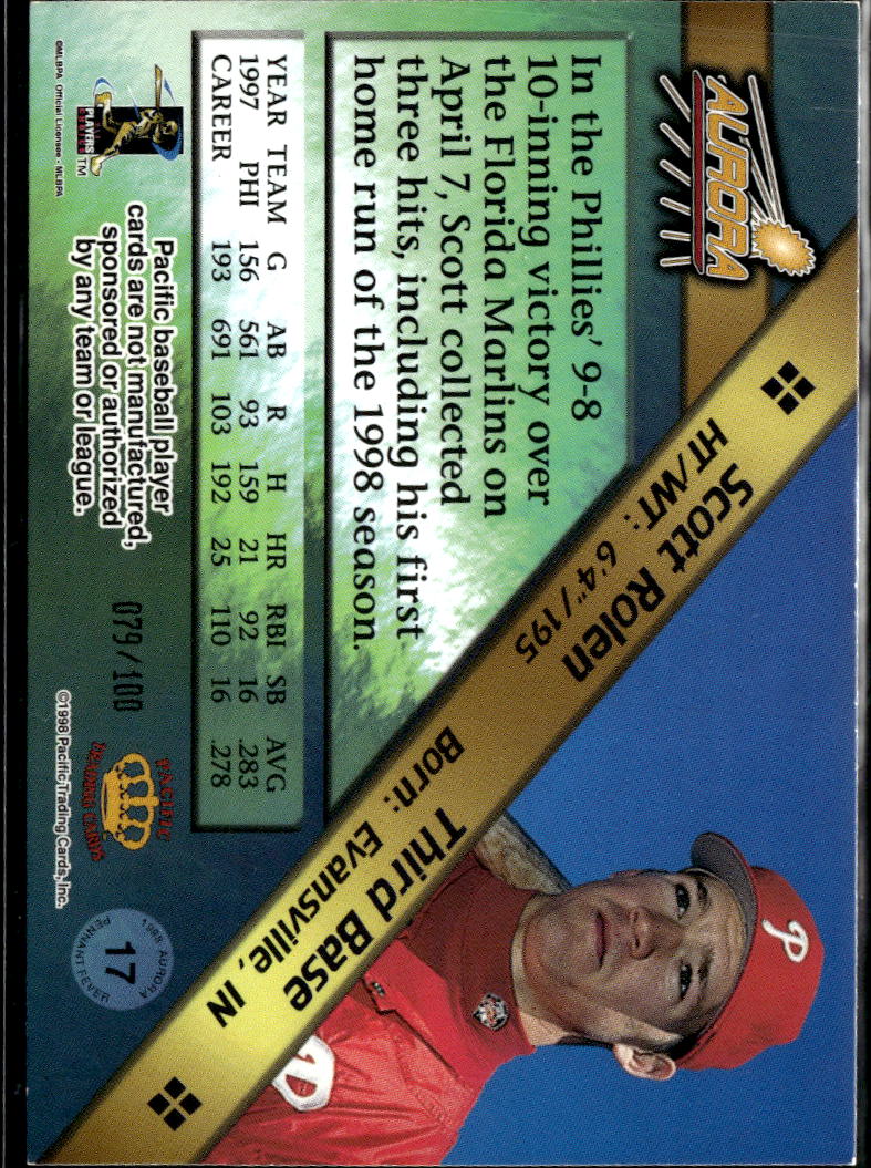 Scott Rolen 1998 Pacific Aurora Blue 79/100 Philadelphia Phillies