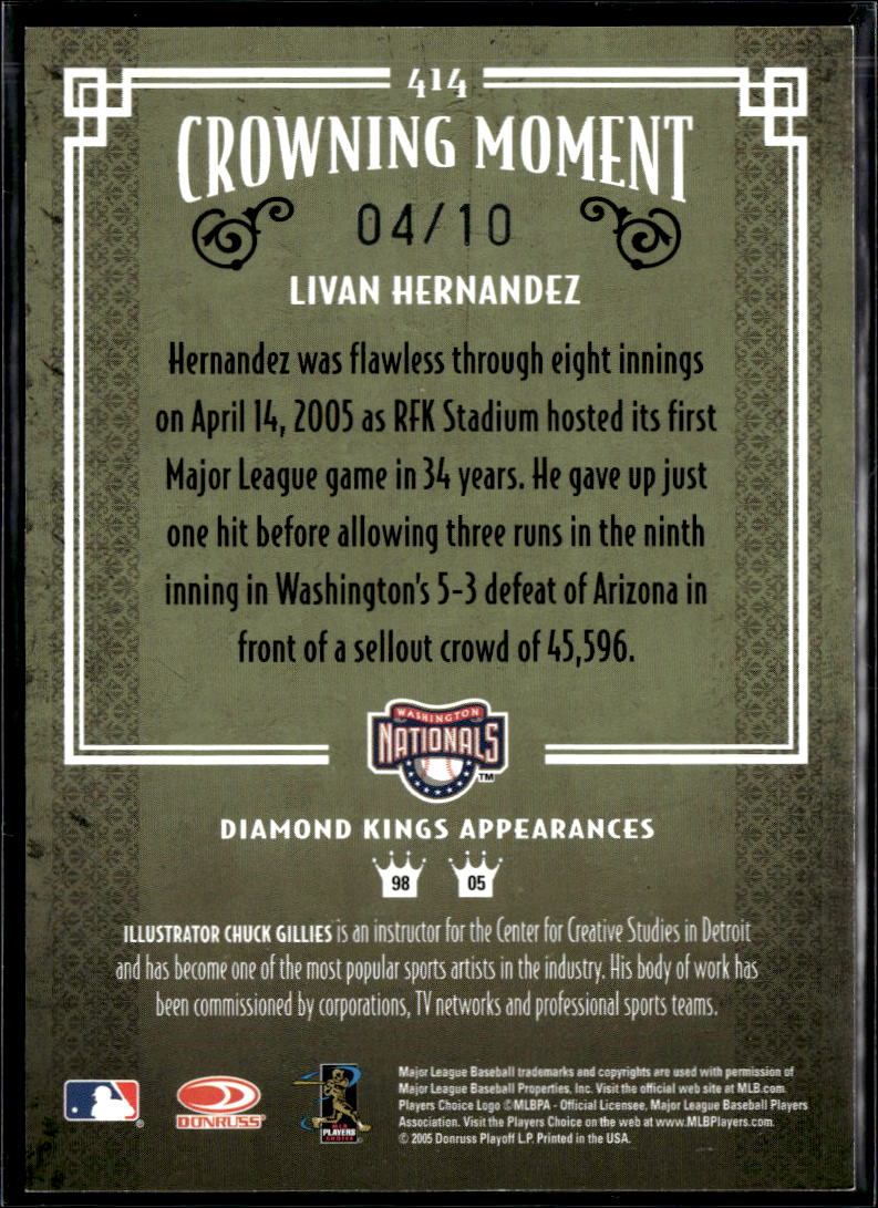 Livan Hernandez 2005 Diamond Kings GOLD 4/10 Washington Nationals