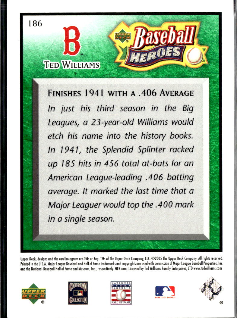 Ted Williams 2005 Upper Deck Baseball Heroes Green Emerald 59/199 Boston Red Sox