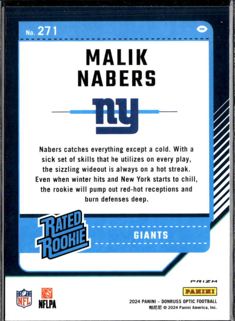 Malik Nabers 2024 Optic Rated Rookie RC Silver Holo Prizm New York Giants