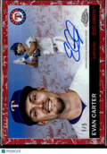 Evan Carter 2025 Topps Chrome Platinum Auto Autograph RED 1/5 Texas Rangers