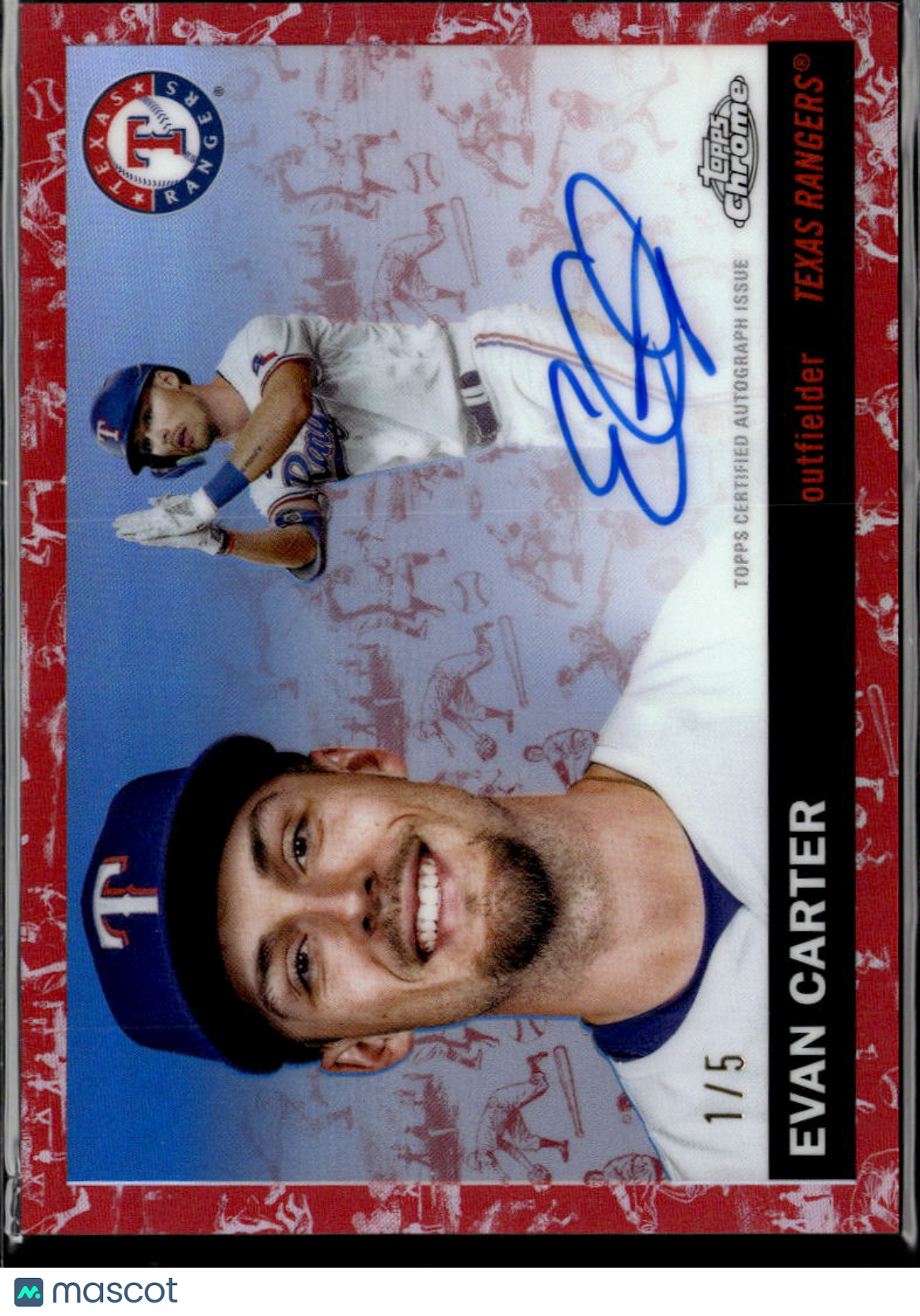 Evan Carter 2025 Topps Chrome Platinum Auto Autograph RED 1/5 Texas Rangers