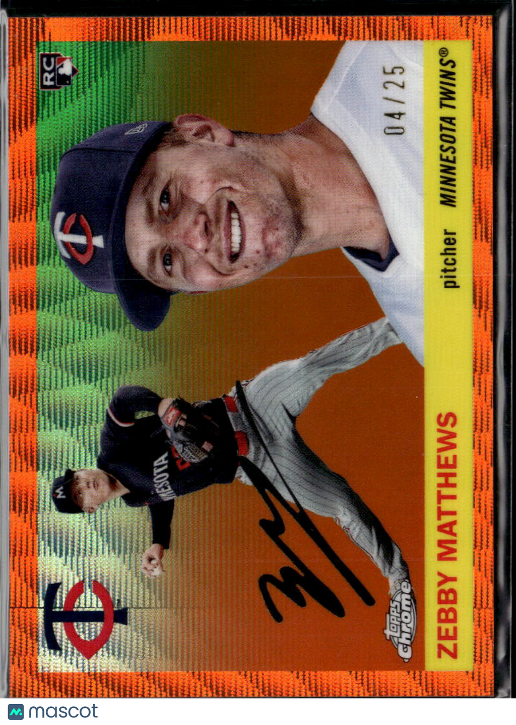 Zebby Matthews 2025 Topps Chrome Platinum Orange Wave RC 4/25 Minnesota Twins